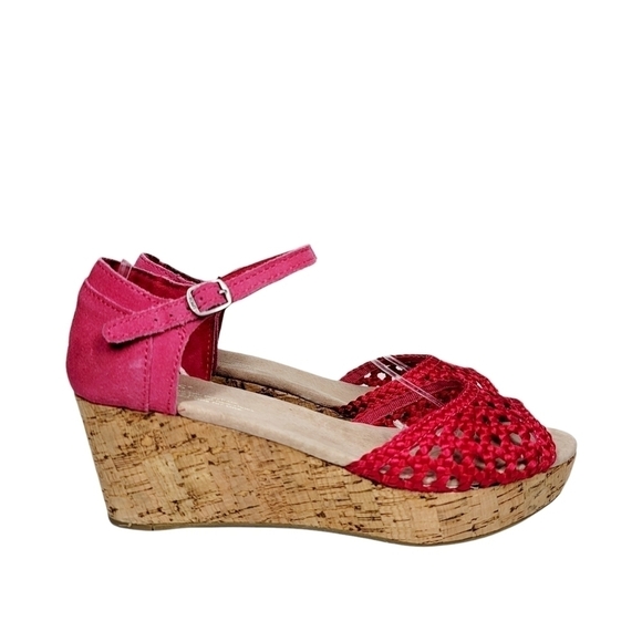 Toms Women's Red Satin Platform Wedges - Picture 1 of 9